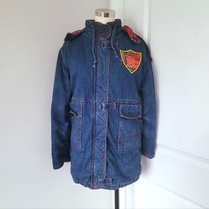 Vtg Storm Stopper Plaid Insulated Hooded Denim Coat RARE Fall Prep School Unisex